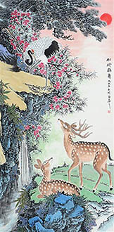 Chinese Deer Painting,68cm x 136cm,szm41197003-x