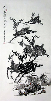 Chinese Deer Painting,68cm x 136cm,wlc41206002-x