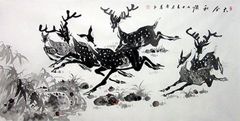Chinese Deer Painting,68cm x 136cm,wlc41206003-x