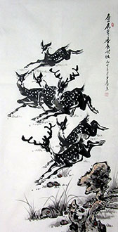 Chinese Deer Painting,68cm x 136cm,wlc41206004-x