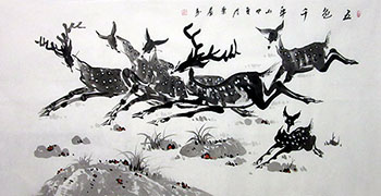 Chinese Deer Painting,68cm x 136cm,wlc41206006-x