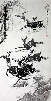 Chinese Deer Painting,68cm x 136cm,wlc41206008-x