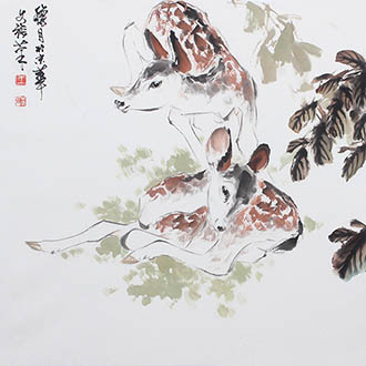 Chinese Deer Painting,69cm x 69cm,wwq41204001-x