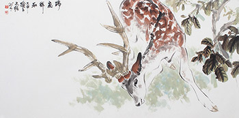 Chinese Deer Painting,69cm x 69cm,wwq41204002-x