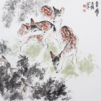 Chinese Deer Painting,69cm x 69cm,wwq41204003-x