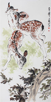 Chinese Deer Painting,69cm x 138cm,wwq41204005-x