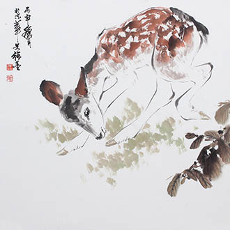 Chinese Deer Painting,69cm x 138cm,wwq41204006-x