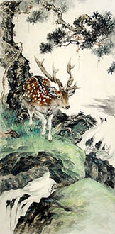Chinese Deer Painting,68cm x 136cm,ys41202001-x
