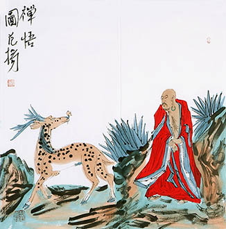 Chinese Deer Painting,68cm x 68cm,ys41202007-x