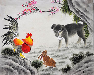 Chinese Dog Painting,40cm x 50cm,4011001-x
