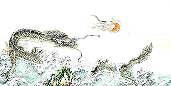 Chinese Dragon Painting,68cm x 136cm,4741012-x