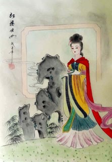 Chinese Dream of the Red Chamber Beauties & Figures Painting,30cm x 40cm,3336041-x