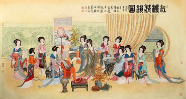 Chinese Dream of the Red Chamber Beauties & Figures Painting,90cm x 175cm,3506030-x