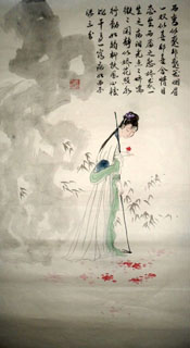 Chinese Dream of the Red Chamber Beauties & Figures Painting,48cm x 96cm,3718011-x