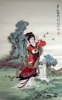 Chinese Dream of the Red Chamber Beauties & Figures Painting,68cm x 110cm,3720003-x