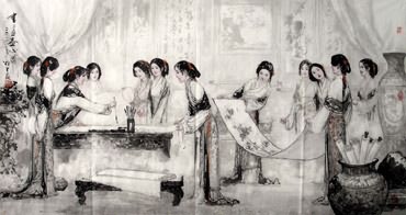 Chinese Dream of the Red Chamber Beauties & Figures Painting,97cm x 180cm,3798026-x
