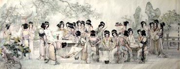 Chinese Dream of the Red Chamber Beauties & Figures Painting,124cm x 283cm,3798027-x
