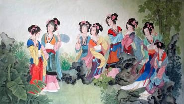 Chinese Dream of the Red Chamber Beauties & Figures Painting,96cm x 170cm,3807011-x