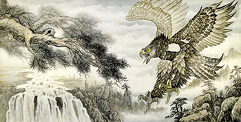 Chinese Eagle Painting,68cm x 136cm,4478005-x
