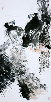Chinese Eagle Painting,68cm x 136cm,wjh41220004-x
