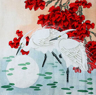 Chinese Egret Painting,45cm x 48cm,2449014-x