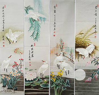 Chinese Egret Painting,33cm x 130cm,2527028-x