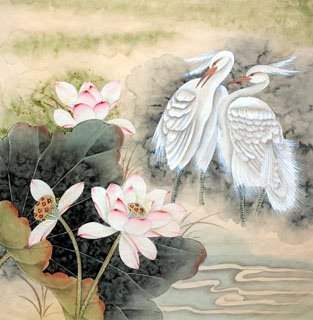Chinese Egret Painting,69cm x 69cm,2614037-x