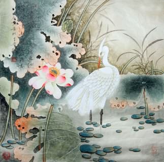 Chinese Egret Painting,69cm x 69cm,2617035-x