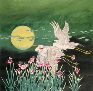 Chinese Egret Painting,69cm x 69cm,2720003-x