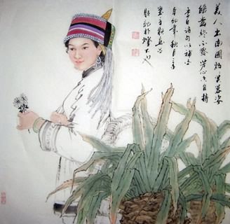 Chinese Ethnic Minority Painting,69cm x 69cm,3515005-x