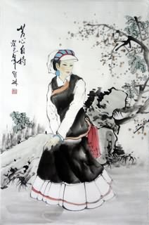 Chinese Ethnic Minority Painting,69cm x 46cm,3813038-x