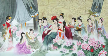 Chinese Famous Four Beauties Painting,69cm x 138cm,3506013-x