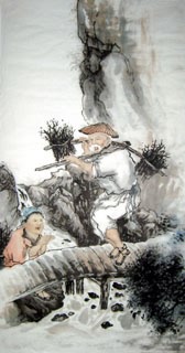 Chinese Fishman Farmer Painting,50cm x 100cm,3492002-x