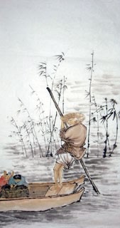 Chinese Fishman Farmer Painting,50cm x 100cm,3492004-x
