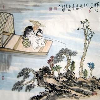 Chinese Fishman Farmer Painting,66cm x 66cm,3708004-x