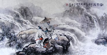 Chinese Fishman Farmer Painting,50cm x 100cm,3711038-x