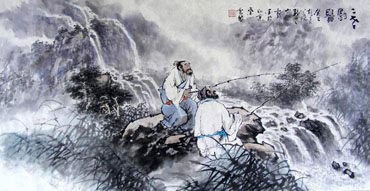 Chinese Fishman Farmer Painting,50cm x 100cm,3711039-x