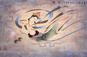 Chinese Flying Apsaras Painting,65cm x 100cm,3773009-x