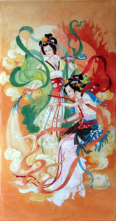 Chinese Flying Apsaras Painting,69cm x 138cm,3807010-x