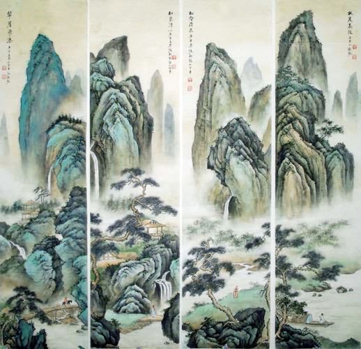 Four Screens of Landscapes,35cm x 136cm(14〃 x 53〃),1006009-z