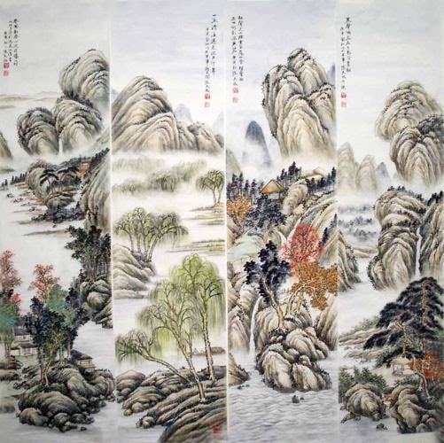 Four Screens of Landscapes,35cm x 136cm(14〃 x 53〃),1006084-z