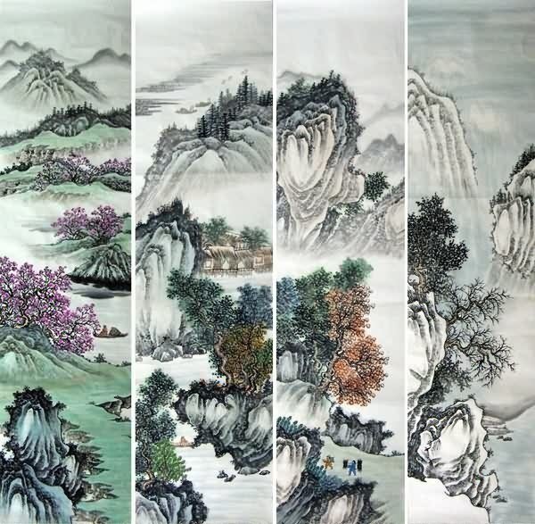 Four Screens of Landscapes,35cm x 136cm(14〃 x 53〃),1101001-z