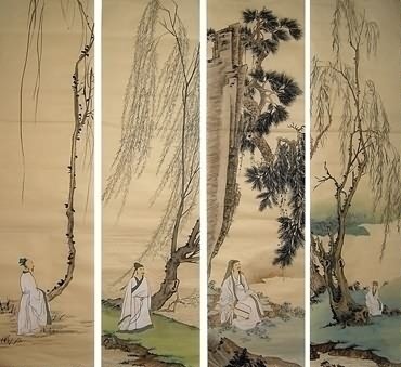 Chinese Four Screens of Landscapes Painting,33cm x 130cm,1113002-x
