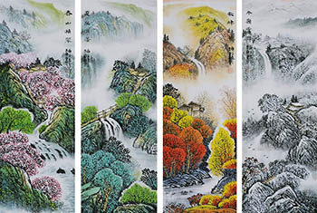 Chinese Four Screens of Landscapes Painting,30cm x 80cm,cyd11123040-x