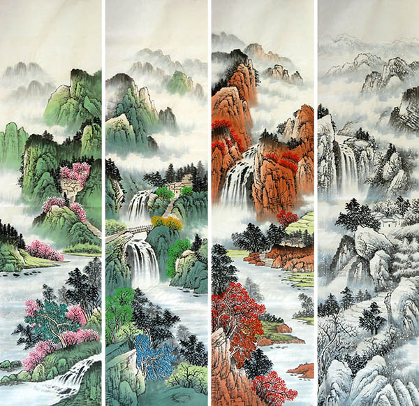 Four Screens of Landscapes,35cm x 136cm(14〃 x 53〃),lzw11223003-z