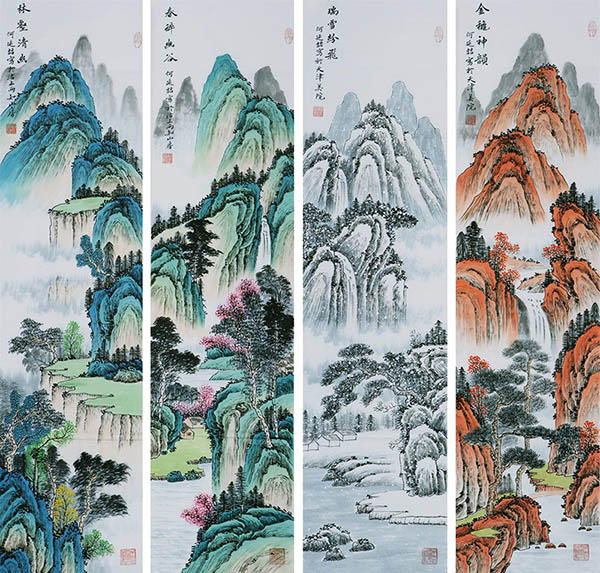 Four Screens of Landscapes,35cm x 136cm(14〃 x 53〃),lzw11223004-z