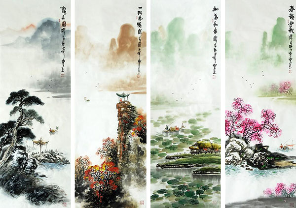 Four Screens of Landscapes,33cm x 110cm(13〃 x 43〃),qzm11225007-z