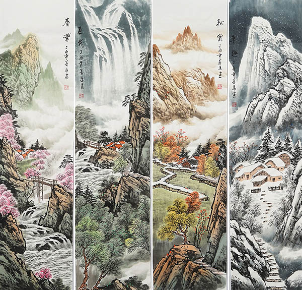Four Screens of Landscapes,35cm x 136cm(14〃 x 53〃),sw11226001-z