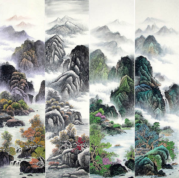 Four Screens of Landscapes,35cm x 136cm(14〃 x 53〃),sw11226005-z