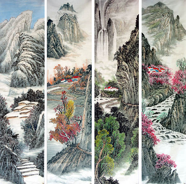 Four Screens of Landscapes,35cm x 136cm(14〃 x 53〃),sw11226007-z